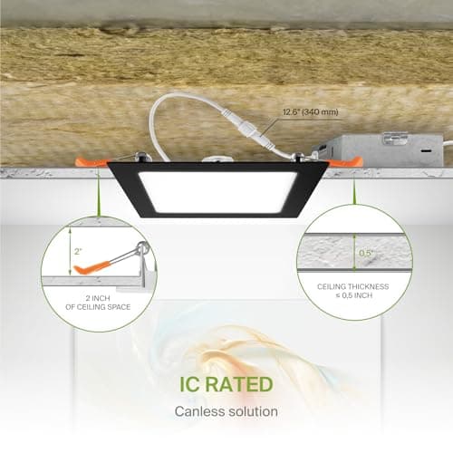 ASD 4 Pack LED Square Recessed Lighting 8 Inch, 5 CCT 2700K-5000K CRI90+, 20W 70W Eqv, Ultra Thin Dimmable Ceiling Lights with J Box, Canless Wafer Downlight, Slim Panel Light, UL Energy Star, Black
