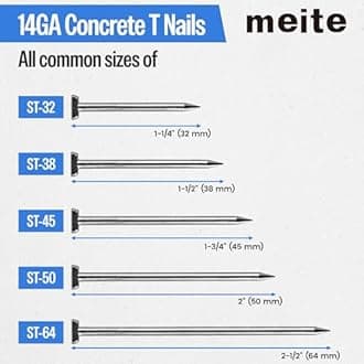 meite 14 Gauge Concrete Nails 2 Inch 8,000pcs Galvanized Hardened T-Nails for Electric or Pneumatic Nailer Gun - Wood-to-Concrete & Block & Steel, No-Bend & No-Rust (400PCS x 20 Boxes)