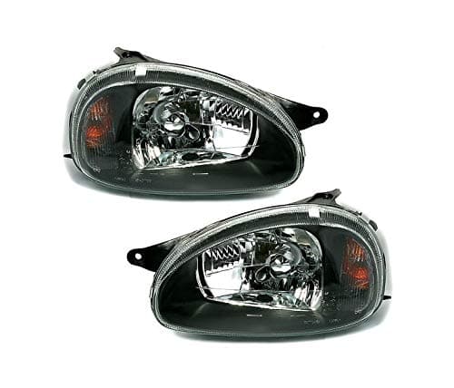 headlamps tfl driver and passenger side complete set headlight assembly projector front lights car lamps black lhd headlights compatible with opel corsa b 1993-2000 opel combo b 1994-2001 VP120