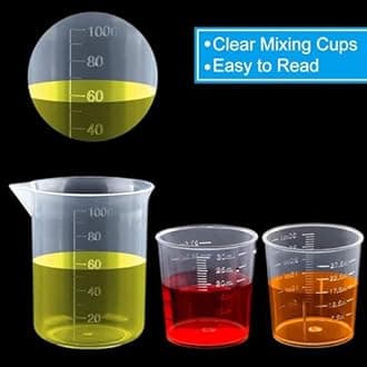 Measuring Cups Kit - 5 Pcs 30ml, 2 Pcs 100ml Plastic Measuring Cups, Paint Resin Mixing Cups, Medicine Graduated Measure Cups with 5 Pcs Mixing Sticks, 10 Pcs Finger Cots and 5 Pc Transfer Pipettes