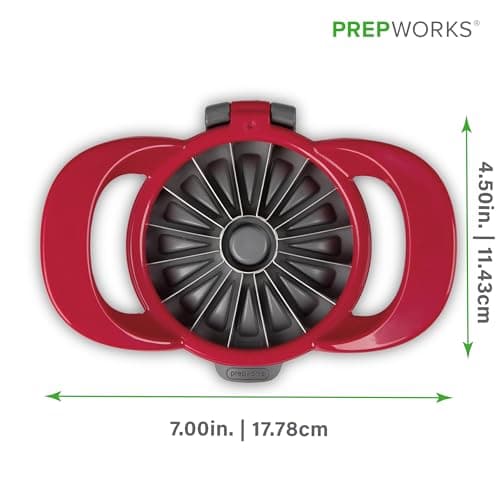 Progressive Prepworks by 16-Slice Thin Apple Slicer and Corer, GPC-2701, Perfect for Apples or Pears, Attached Safety Cover Protect Fingers While in-Use and Blades While in Storage, Red