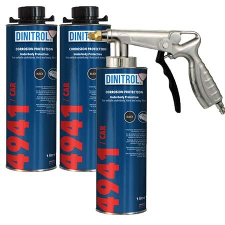 3 x DINITROL 4941 UNDERBODY CHASSIS RUST PROOFING BLACK WAX 1 LITRE + SPRAYGUN