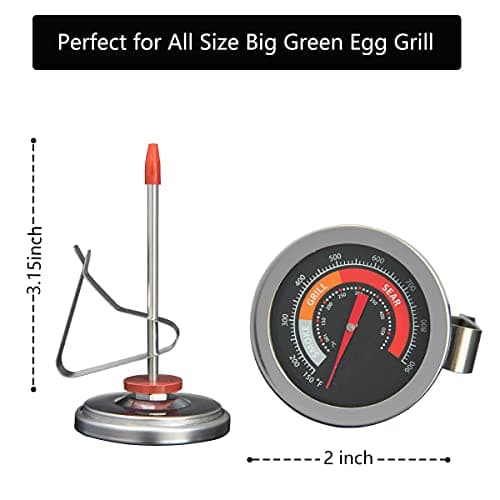2 Inch Thermometer Replacement for Big Green Egg, BGE Temperature Gauge for Big Green Egg,Grill Dome, Char-Griller Kamado, Stainless Steel 150-900°F with No-Fog Glass Lens
