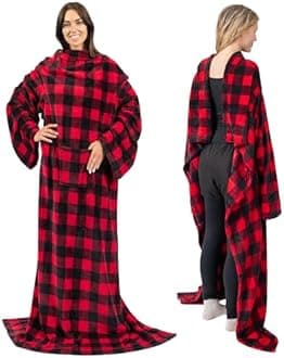 PAVILIA Wearable Blanket with Sleeves for Adult Women Men, Cozy Fleece Warm Wrap Throw with Arms, Gifts for Christmas, Wife