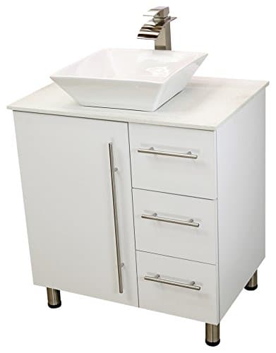 30" Freestanding Bathroom Vanity, White Texture Embossed. White Flat Stone Countertop