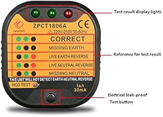 RCD Outlet Tester-Polarity Check Meter-UK Plug Mains Socket Tester-AC 220-250V 30MA Test Electrical Wiring 3 Pin