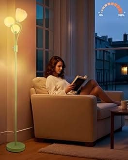 Lightdot 69IN Dimmable Floor Lamp Art Deco Floor Lamps with Globe & Flower Lampshade for Girls/Kid Room Standing Lamps with 3Pcs 3000K Bulbs Stylish Design Mid Century Modern Tall Lamp-Green