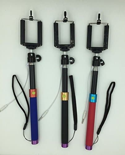 3.5mm Cable Take POLE Selfie Stick,NO BATTERY, Non Bluetooth Monopod With Smartphone Adjustable Phone Holder For iPhone 6 5S 5C 5 4S,Samsung Galaxy S3 S4 S5,Note 3 2, HTC!! Black, Red and Dark Blue Upgraded Model (Red)