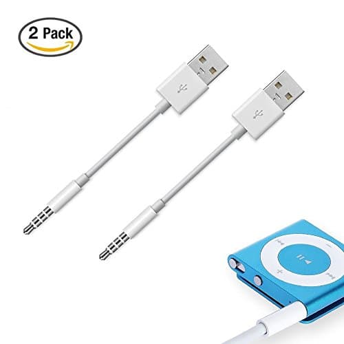 iPod Shuffle Charger Cable, PARLT 2 Pack 3.5mm Jack/Plug to USB USB Power Charger Sync Data Transfer Cable for iPod Shuffle 3rd /4th/5th/6th/7th MP3/MP4