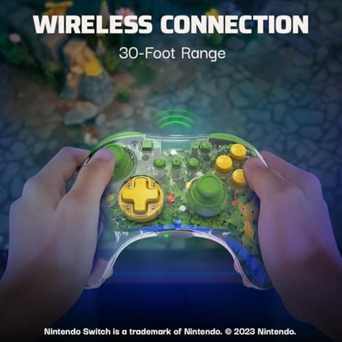 PDP REALMz Wireless Nintendo Switch Pro Controller, Customizable LED, 40 Hour Rechargeable Battery Power, 30 Foot Connection, Officially Licensed by Nintendo: Pikmin Clover Patch (Green)