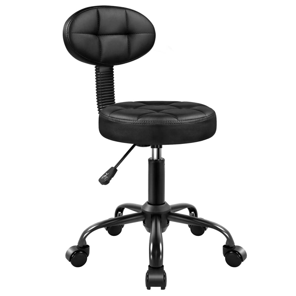 Round Stool with Back for Work SPA Shop Home Massage Height Adjustable Swivel Stool Chair with Wheels (Black)