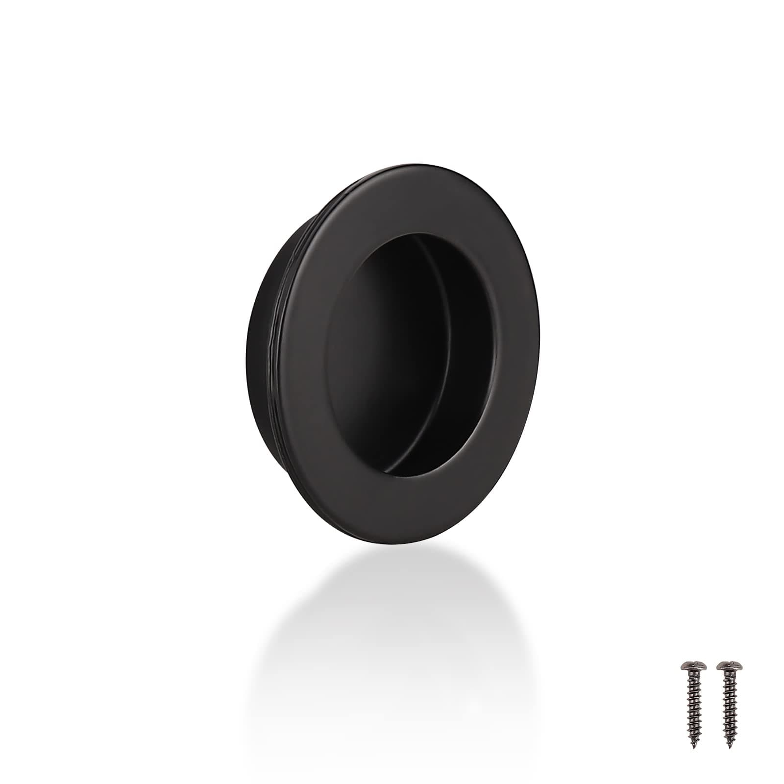KNOBWELL 6 Pack Black Flush Pull Sliding Closet Door Finger Pull, Recessed Kitchen Cabinet Handles Pulls, 2-1/2" Diameter Round Flush Pull Handle for Sliding Doors Cabinets Closet and Drawers