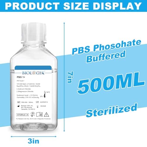 CryoKing Phosphate Buffered Saline 1X, PBS Buffer 0.1um Filtration, 7.4pH, Sterilize, Reay to use Buffer for Laboratory, 500ml/Bottle, 30 Bottle/Case
