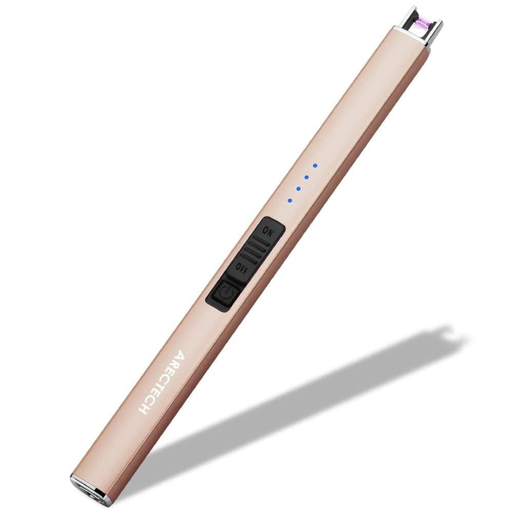 ARECTECH Electric Candle Lighter with Type-C Cable Birthday Gift for Man Women Wife Rechargeable Plasma Arc Lighters for Candle Camping Kitchen Stove Gold