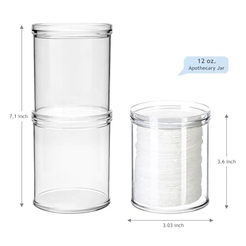 SheeChung 2 Pack Qtip Holder Stackable Plastic Apothecary Jars with Storage Lids Clear Bathroom Accessories for Storage and Organization Bathroom Counter Organizer (10oz)
