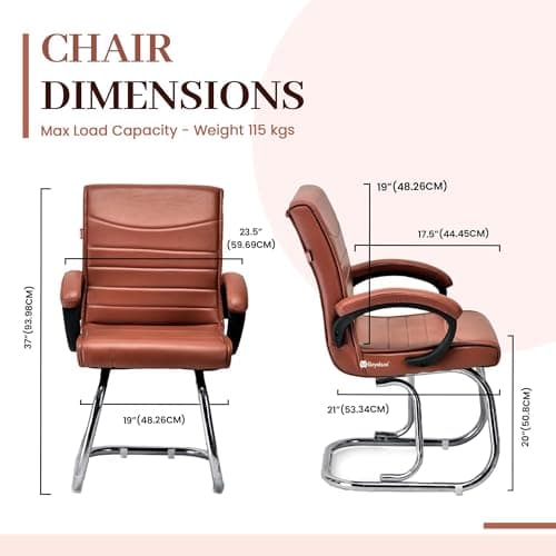 GOYALSON Exclusive Comfortable Home Office Visitor Study Home Library Reception Chair with Cushioned seat Back (1, Brown, Double Pipe Frame)