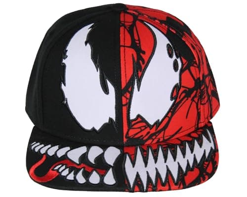 Marvel Comics Adult Venom Carnage Split Face Embroidered Flat Bill Snapback Hat for Men and Women, Black / Red, One size