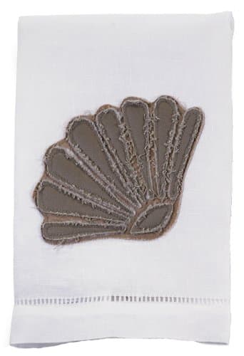 Mud Pie White Linen Towel with Shell Applique