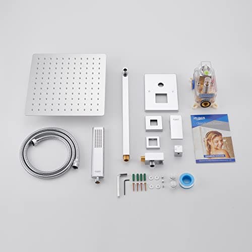 IRIBER Rain Shower System with 10 Inch 2mm Ultra Thin Shower Head and Handheld Combo Set, Shower Faucet Mixer Valve Included Modern Rainfall Shower Sets for Bathroom, Chrome Finish