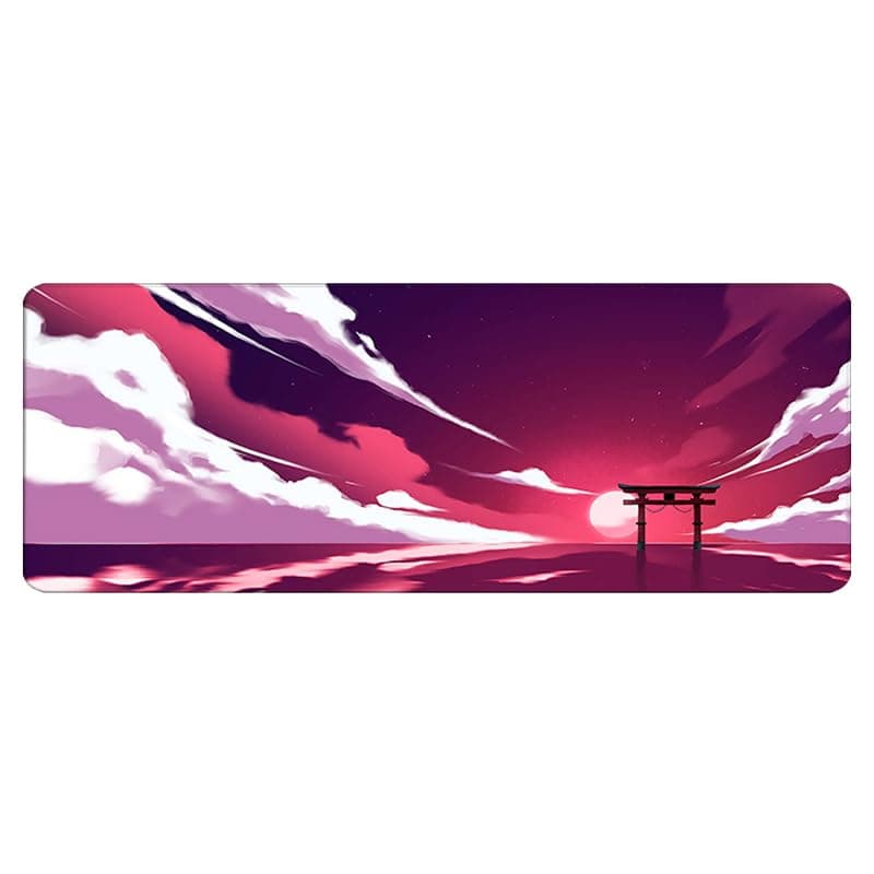 Extended Gaming Mouse Pad, Large Mouse Mat Desk Pad, Big Computer Keyboard Mousepad, 3mm Thick Long Non-Slip Rubber Base, 31.5 X 11.8 Inch (Torii Gates Sunset)