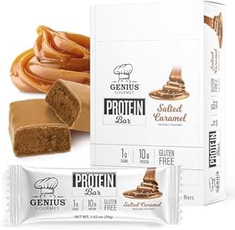 Genius Gourmet Protein Bar, Salted Caramel Keto Snack, Low Carb, Low Sugar & Gluten Free, Protein Snacks for Adults, 10G of Whey Protein per Protein Bar, 5 Net Carbs, 20 Count