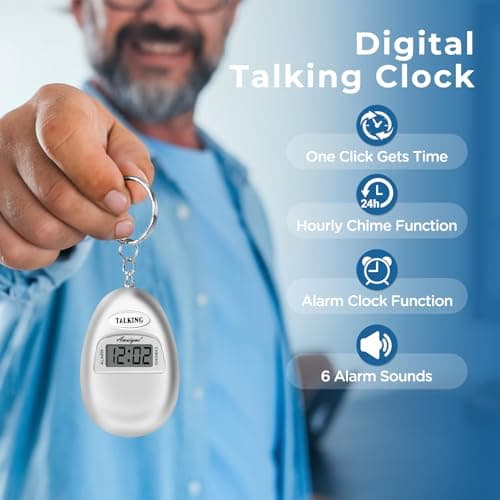 2 Pack Talking Clock for Blind Elderly, Small Travel Alarm Clock Keychain for Visually Impaired, English Language Battery Operated Talking Clock for Seniors