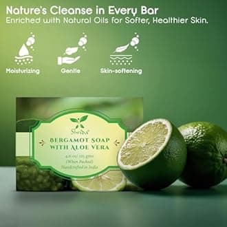 Bergamot Essential Oil Soap with Aloe Vera | Handmade Organic Herbal Soap for Glowing & Soft Skin | Moisturizing, Sulfate-Free, Paraben-Free, Vega | Pack of 4 (125g Each)