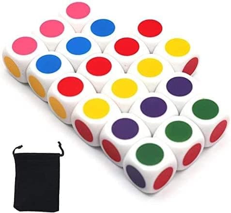20PCS Color Dot Dice Customizable Blank Six Sided 16mm Dice | Education & Learning | Make Simple Classroom Games Teach Primary & Secondary Colors | Matching No Reading Required