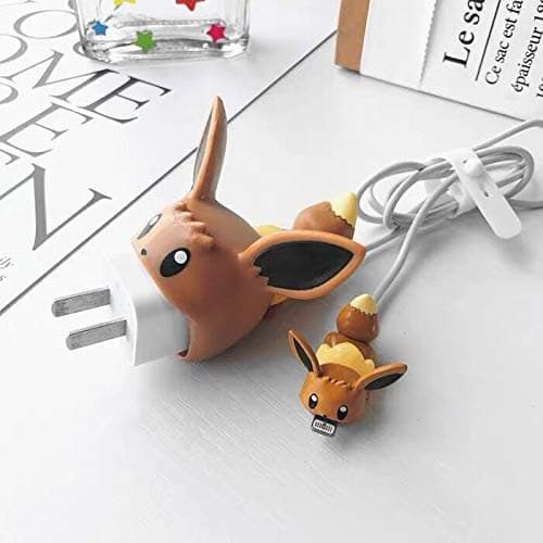 Cartoon Animal Bite Cable Pet Protector-2 Creative Cute Anime Charger Pet Saver Buddies (Compatible with iPhone USB Plug Cover Cords Only).Gift for Friends and Children (Eevee)