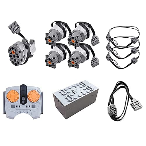 Plastic Power Functions Motor Compatible With Technic-Parts, 11 Pieces Science And Technology Motor Power Function Kit, Including 5 Motors Power Pack, Adjustable Speed App And Remote Control Set