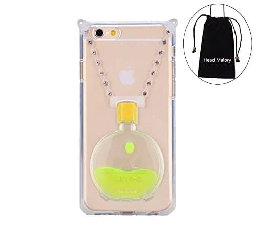(Green) Fashion iphone 6s plus Case with Shoulder Strap,3D Perfume Bottle Back Cover for iphone 6 plus with Moving Liquid,(TPU Cellphone Skin) with Build in Kickstand,"Head Malory" Drawstring Pouch