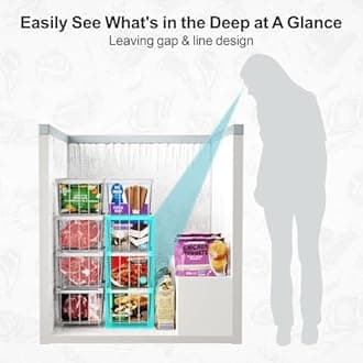 iSPECLE Chest Freezer Baskets - 6 Pack Stackable Organiser for 198L Deep Freezer, Easy Sort and Get Food with Handles, Add Space and Allow Air Circulation for Better Freshness, White
