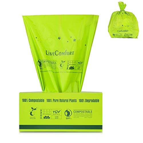 Lirex 200-Count 100% Compostable Bags, Durable, Unscented, 2.6 Gallon, US BPI&ASTM6400 Certified Biodegradable Waste Bags, Kitchen Trash Bags, Food Scraps Yard Waste Bags and Dog Poop Bags