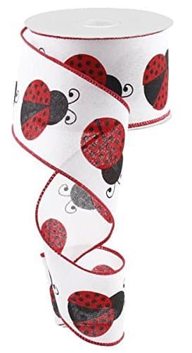 Craig Bachman Lady Bug Canvas Wire Edged Ribbon - 2.5" x 10 yards (White)