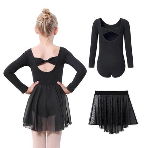 DIPUG Girls Ballet Leotards with Removable Skirt Toddler Hollow Back Dance Dress Combo