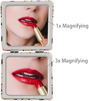 Pocket Mirror for Women, 2 Pcs Square 2.8” PU Common Style Double Sided 1X/3X Mirror for Purse Travel Compact Mirror (Cn01)
