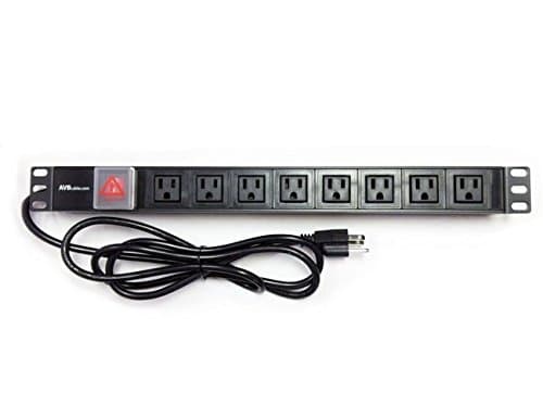 AVBcablePC-RM-8B 8 Outlet Rack Mount Power Strip (Surge Suppression) 2 fronted mount w/ 6FT Power Cord for Standard 19in rack.
