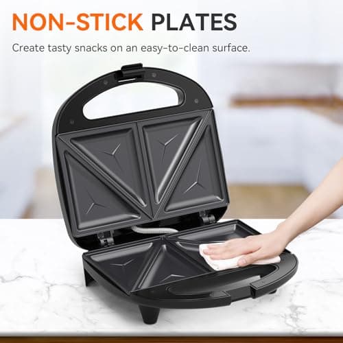 ABS07 Sandwich Maker with Triangle Plates, 2 Slice Non-Stick Grilled Cheese Maker, Indicator Lights, Cool Touch Handle, Easy to Clean and Store, 750 W