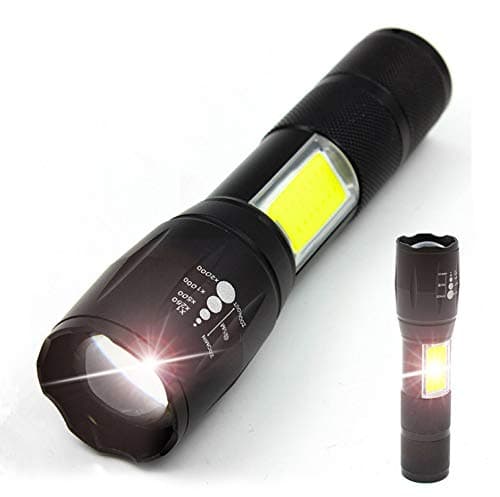 LED Flashlight with COB Light - Portable and Zoomable CREE T6 LED Handheld Light with 4 Modes(18650 Battery Not Included)