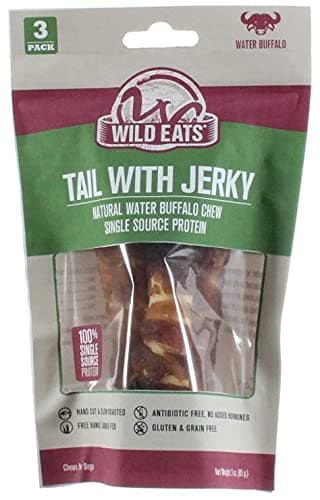 Wild Eats Long Lasting Natural Buffalo Tail Wrapped Steak Jerky Dog Chew - 3 Pack or 1 Single Chew (No Additives or Preservatives) (3 Pack)