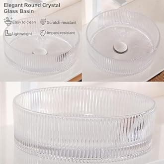 24 Inch Floating Bathroom Vanity with Sink, Modern Bathroom Cabinet with Round Crystal Glass Basin and Ultra-Thin Marble Top, Extra Large Storage Drawer, Soft-Close Design, Gloss Black