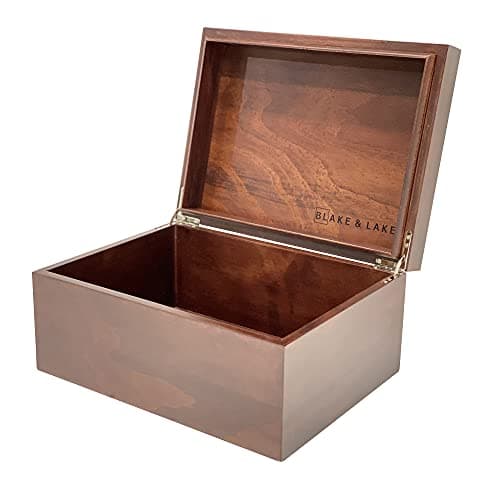 Blake & Lake Large Wooden Keepsake Box - Decorative Box with Hinged Lid (Dark Oak)