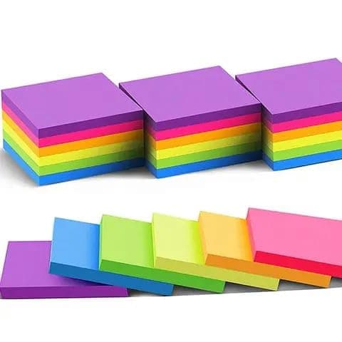 Sticker Notes 3×3 inch Bright Colour self Sticker Pads 76x76mm neon Paper Sticky Notes 50sheetsx6pcs.