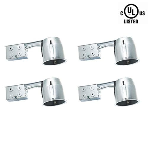 Otronics 4-Pack 4 Inch Retrofit Ceiling Lighting Kit Air Tight IC Rated New Construction LED Housing Can - UL Listed
