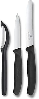 Victorinox Swiss Classic paring knife set with peeler, paring knife and tomato knife, 3-piece set, Extra sharp blade, Black