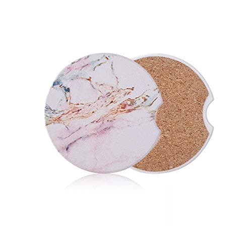 Car Coasters 2 Pack, 2.56" Car Cupholder Coaster Auto Absorbent Stone Coasters Set Ceramic Drink Coaster for Women Men Car Accessories Absorb Spills From Your Cup and Keep Holders Clean Marble Pattern