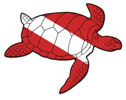 Sea Turtle Shaped Scuba Diving Flag Sticker (diving decal)