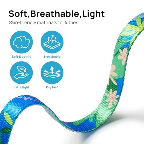 PetThem Cat Harness and Leash Set - Escape Proof Adjustable Cat Harness, Comfortable Soft Lightweight, Use Safe & Easy, Walking Travel Kitten Harness for Small Medium Large Cats (Hawaii Green)