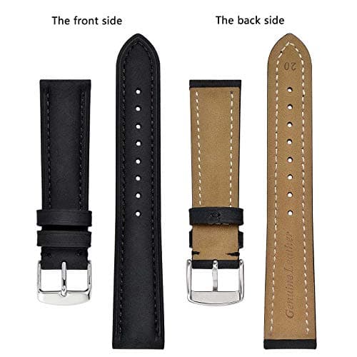 BISONSTRAP Watch Strap, Vintage Leather Replacement Bracelet, Band Width-14mm 15mm 16mm 17mm 18mm 19mm 20mm 21mm 22mm 23mm 24mm, Black, 24mm, Retro