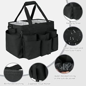 Cleaning Bag with Wheels,Large Rolling Cleaning Caddy Cart with Detachable Trolley for Housekeepers,Cleaning Supplies Organizer with Adjustable Shoulder Strap